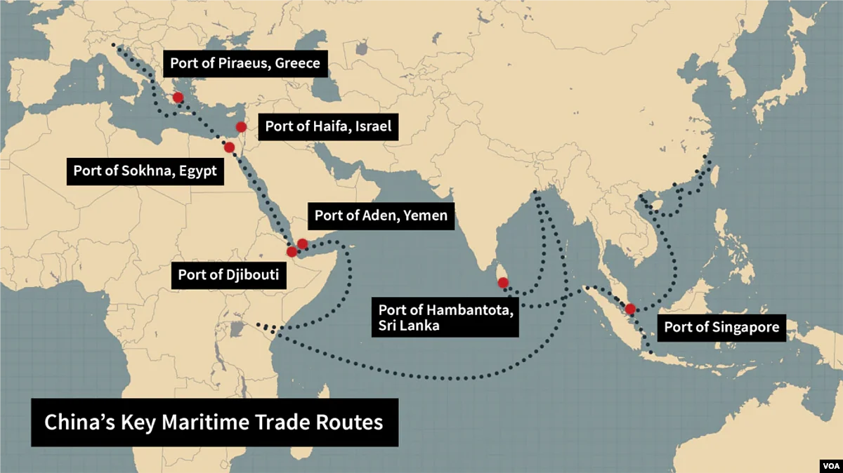 Key Chinese shipping routes along the country’s new maritime 'silk road.' (VOA)