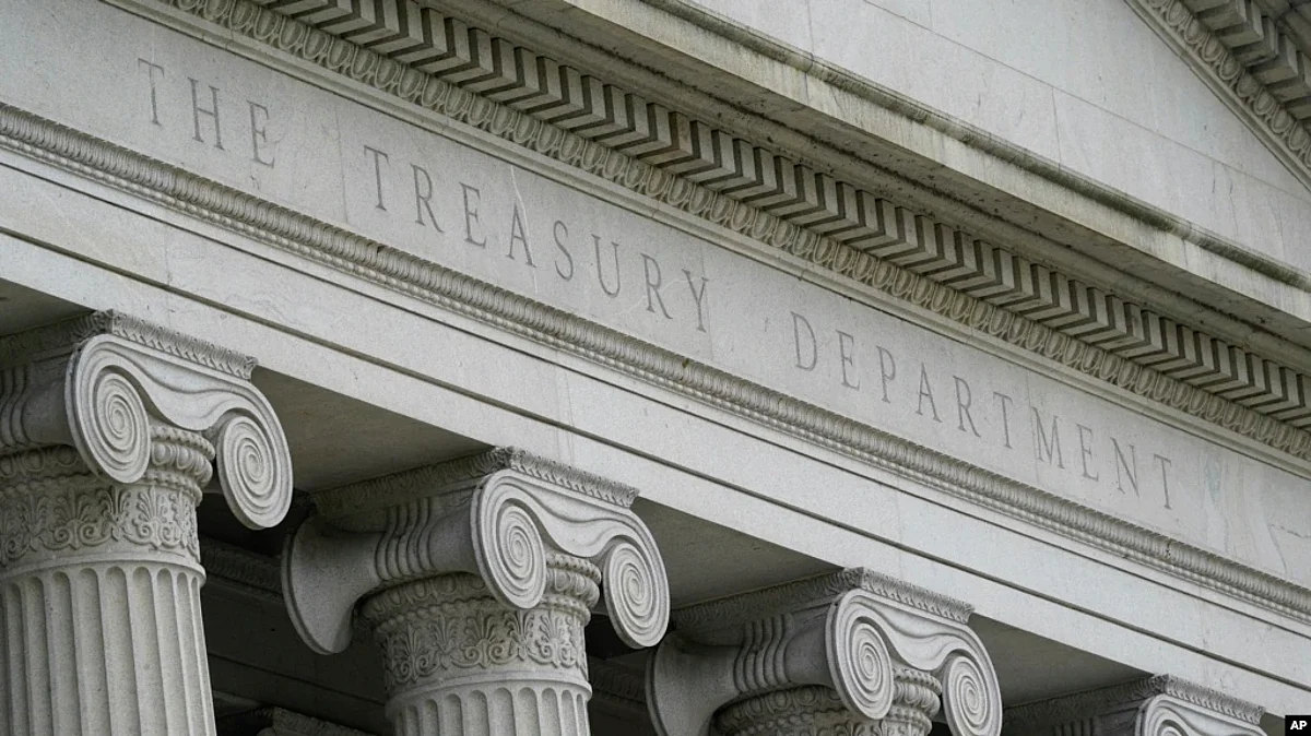 FILE - The US Treasury building is seen in Washington, May 4, 2021. The Treasury says Wednesday it imposed sanctions on Iran’s Prosecutor General Mohammad Montazeri. (AP)