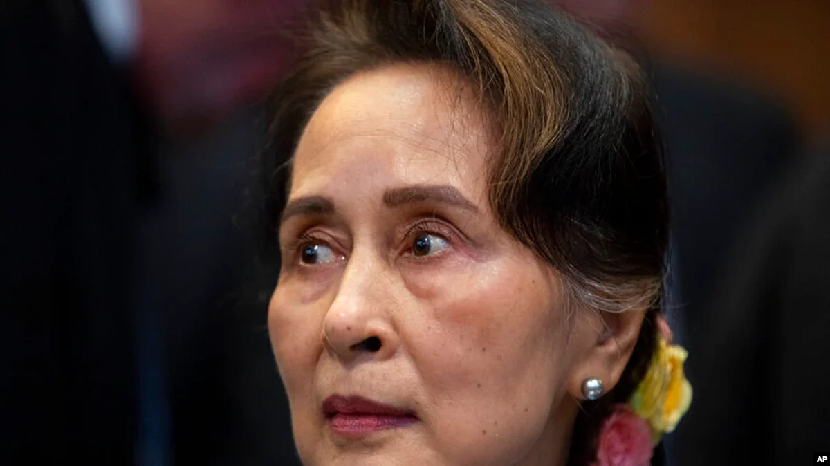 FILE - Then Myanmar's leader Aung San Suu Kyi waits to address judges of the International Court of Justice in The Hague, Netherlands, Dec. 11, 2019. (AP)