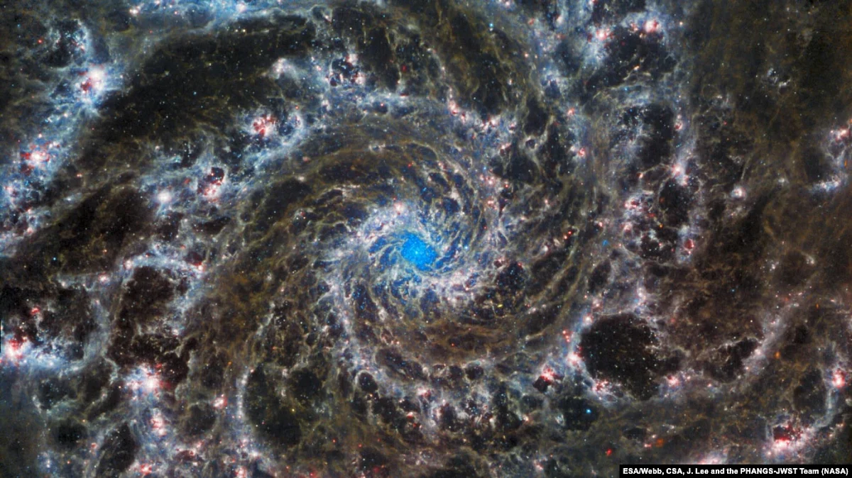 This image from the NASA/ESA/CSA James Webb Space Telescope, Aug. 29, 2022, shows the heart of M74, otherwise known as the Phantom Galaxy. 