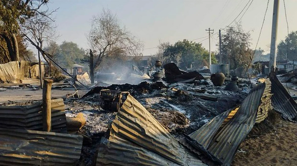 Khin-U township’s Ah Lel Sho village is seen Jan. 2, 2023, after a raid by Myanmar junta forces. (Khin-U Township True News)