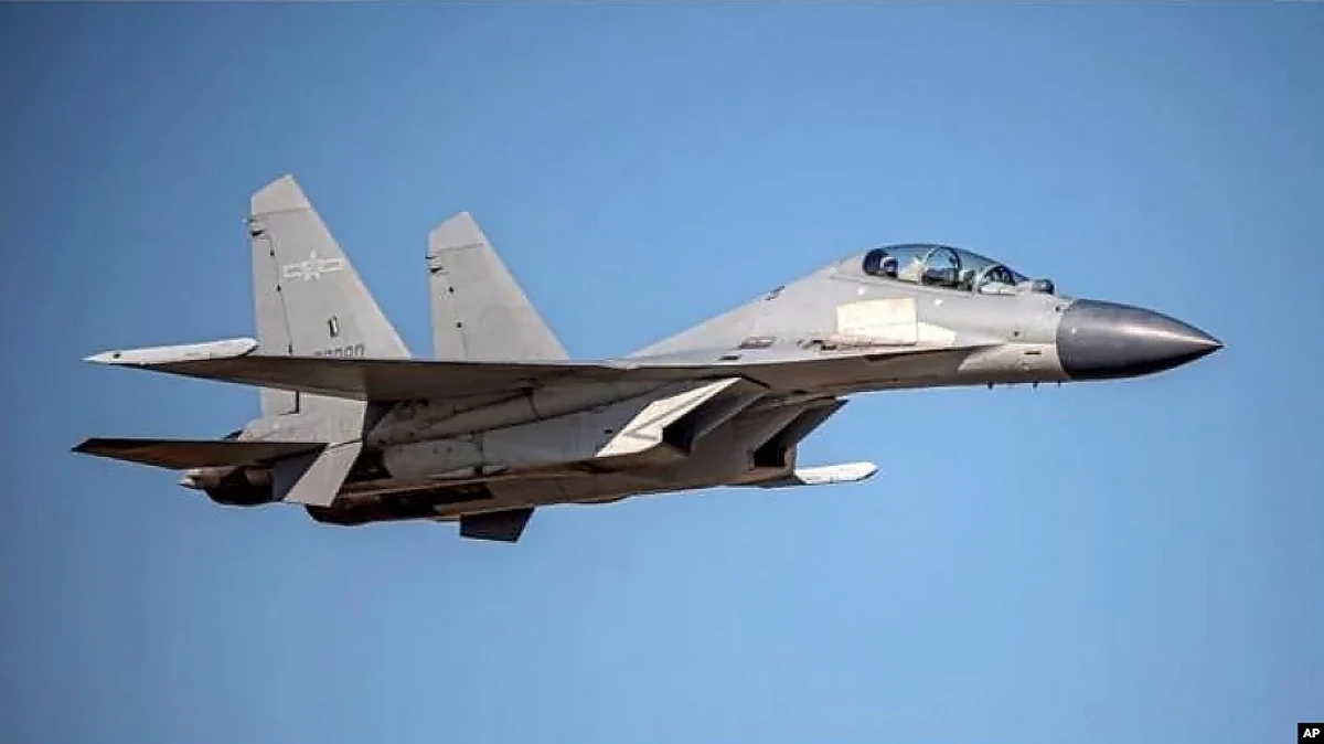 FILE - In this undated file photo released by the Taiwan Ministry of Defense, a Chinese PLA J-16 fighter jet flies in an undisclosed location. (AP)