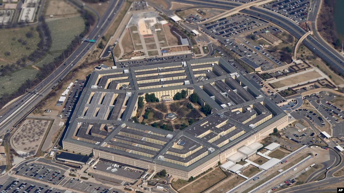 FILE - The Pentagon is seen from Air Force One as it flies over Washington, March 2, 2022. (AP)