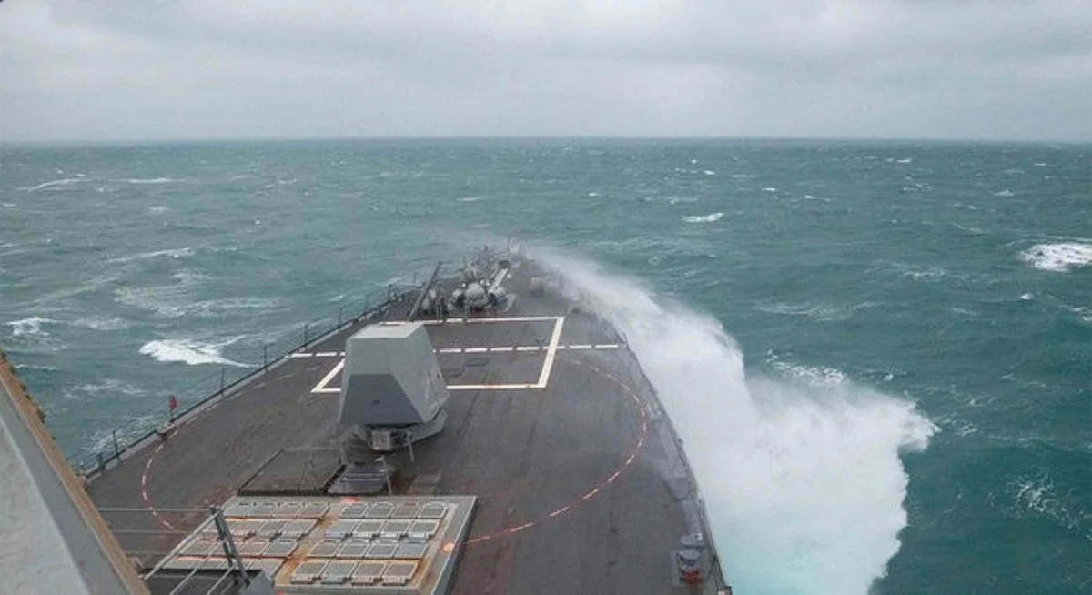 The Arleigh Burke-class guided-missile destroyer USS Chung-Hoon (DDG 93) sails through the Taiwan Strait on Jan. 5, 2022. 