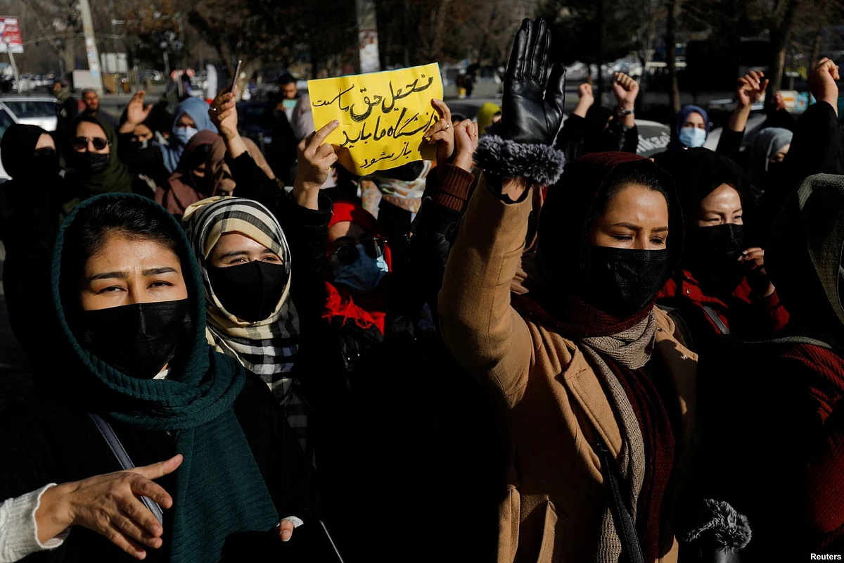 Afghan women protested against the closure of universities to women by the Taliban in Kabul on December 22. (Reuters)