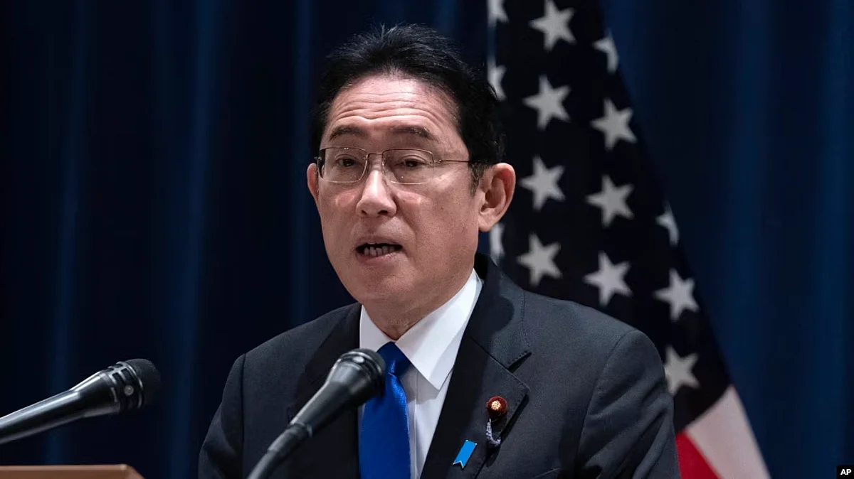 Japanese Prime Minister Fumio Kishida speaks during a news conference in Washington, Jan. 14, 2023. (AP)