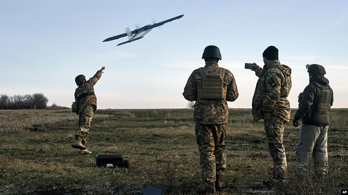 FILE - Ukrainian soldiers launch a drone at Russian positions near Bakhmut, Donetsk region, Ukraine. (AP)