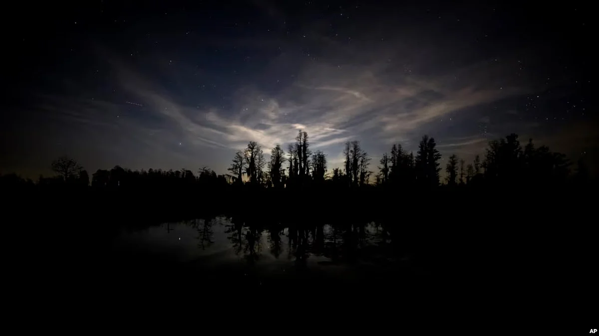 FILE - A view from the camping platform on the east side of the Okefenokee National Wildlife Refuge picks up light pollution from the southeast of the refuge, March 30, 2022, in Folkston, Ga. (AP)