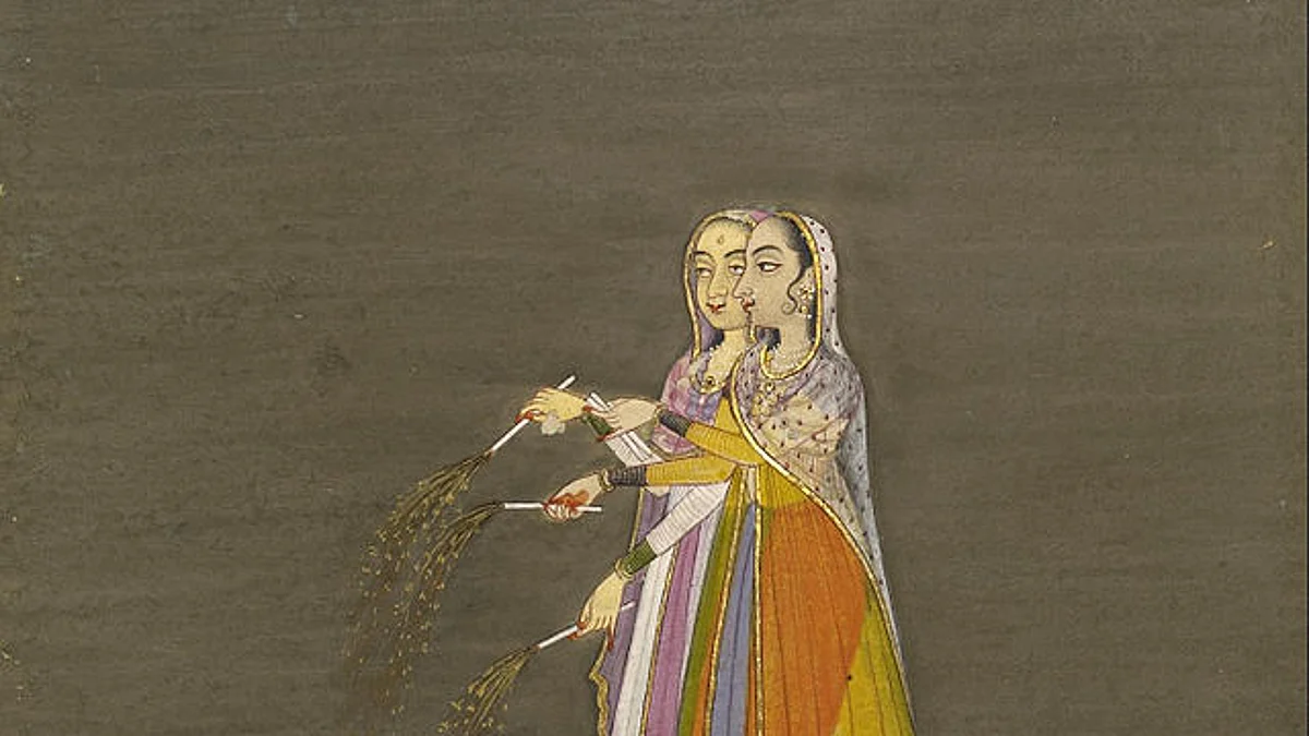 मुगल बादशाह की दिवाली में पटाखे जलाती लड़कियां