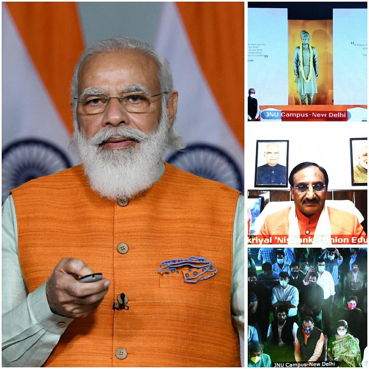 प्रधानमंत्री नरेंद्र मोदी जेऐनयू में स्वामी विवेकानंद की प्रतिमा का अनावरण करते हुए। (PIB)