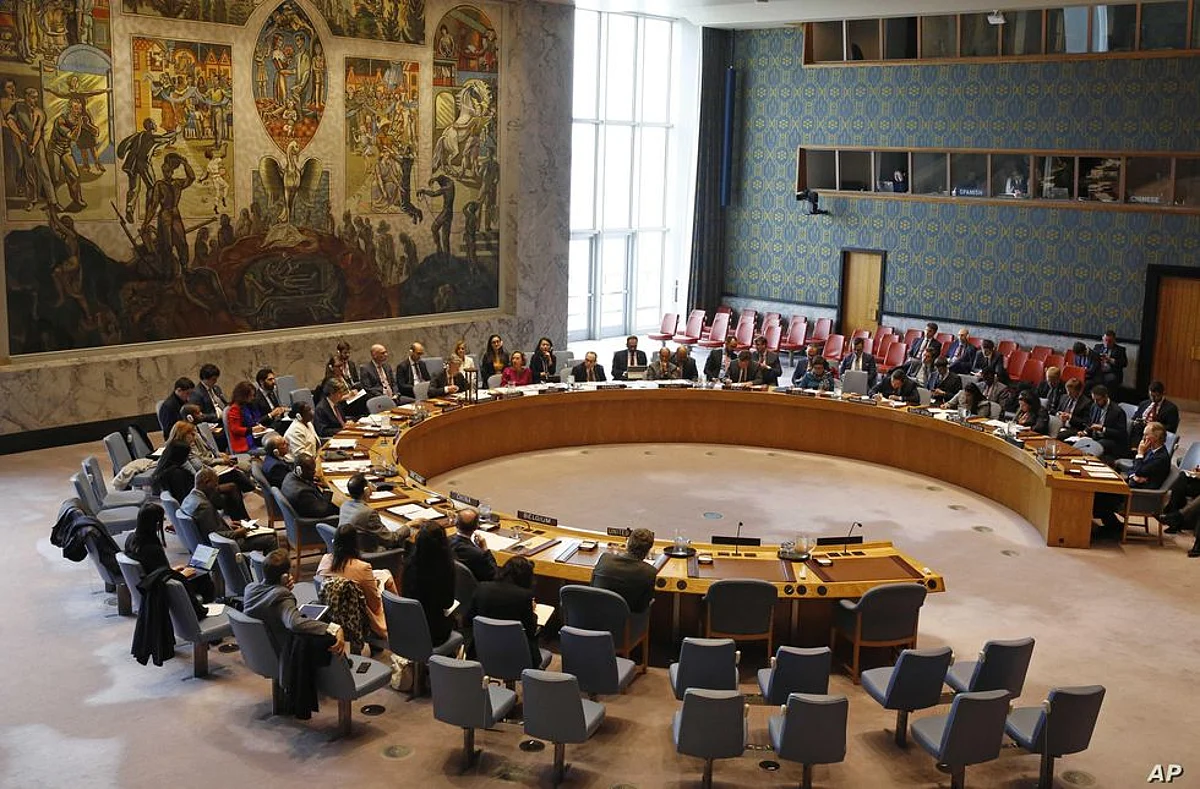 यूनाइटेड नेशन मुख्यालय में UNSC के एक बैठक के दौरान ली गई तस्वीर (फ़ाइल फोटो, VOA)