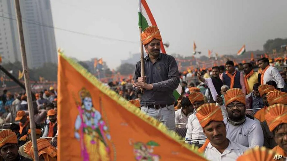 राम मंदिर के लिए दिल्ली में जुलूस की तस्वीर।(VOA)