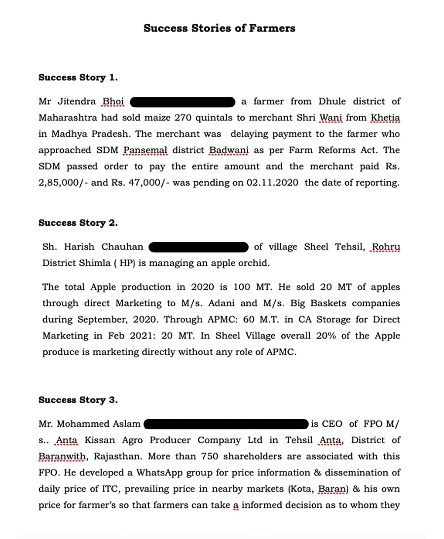 A screenshot from the ‘success stories’ document sent to journalists by  S Satyanarayanan.