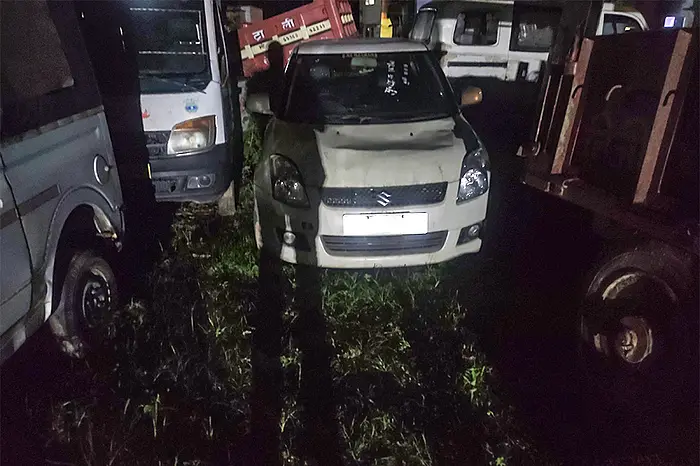 Pathak’s seized car at the Ayodhya Cantt police station.
