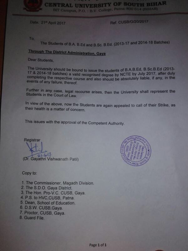 Central University of South Bihar: Students protest on discovering their  degrees might be 'illegal'