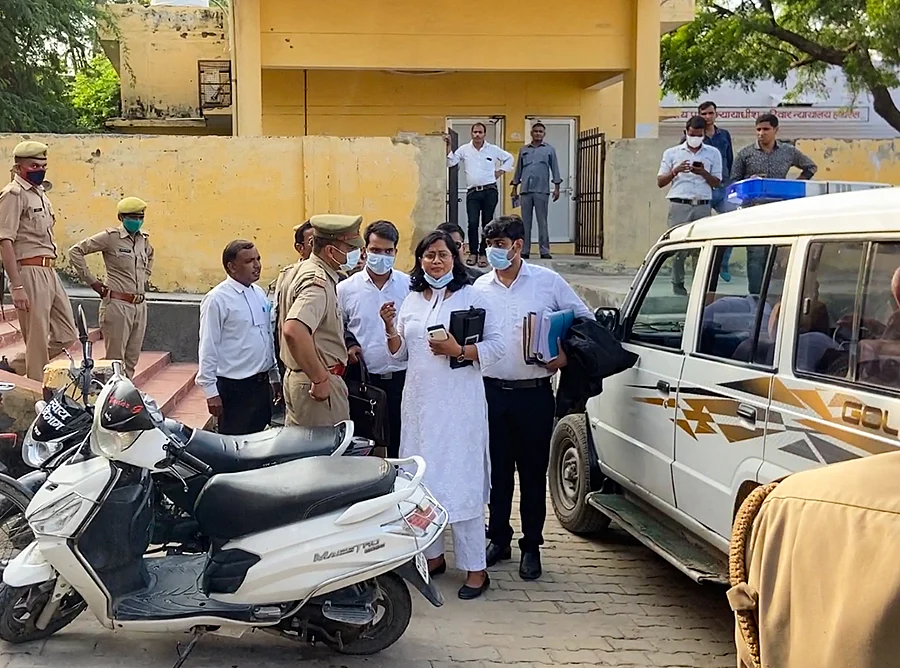 The family's lawyer, Seema Kushwaha, at the district court.