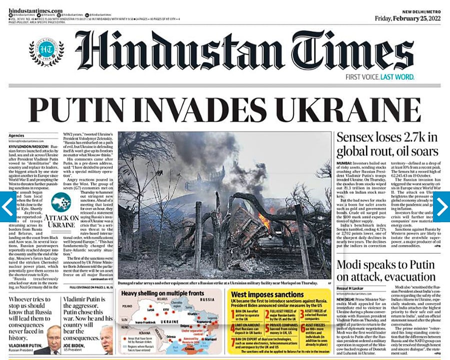 Ukraine crisis Front pages call it invasion, channels battle for