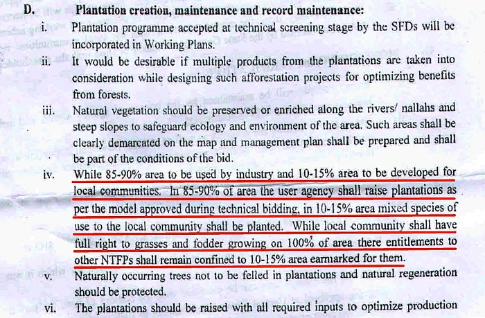 निम्नीकृत वनों पर वनरोपण में निजी क्षेत्र की भागीदारी से जुड़ी 2015 की ड्राफ्ट गाइडलाइन का एक हिस्सा.