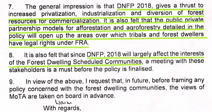 2018 की ड्राफ्ट वन नीति पर जनजातीय मंत्रालय की प्रतिक्रिया