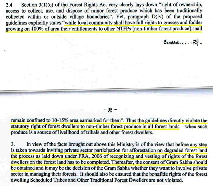 निम्नीकृत वनों में निजी क्षेत्र द्वारा पौधारोपण को अनुमति देने वाली गाइडलाइंस पर जनजातीय मंत्रालय की प्रतिक्रिया.