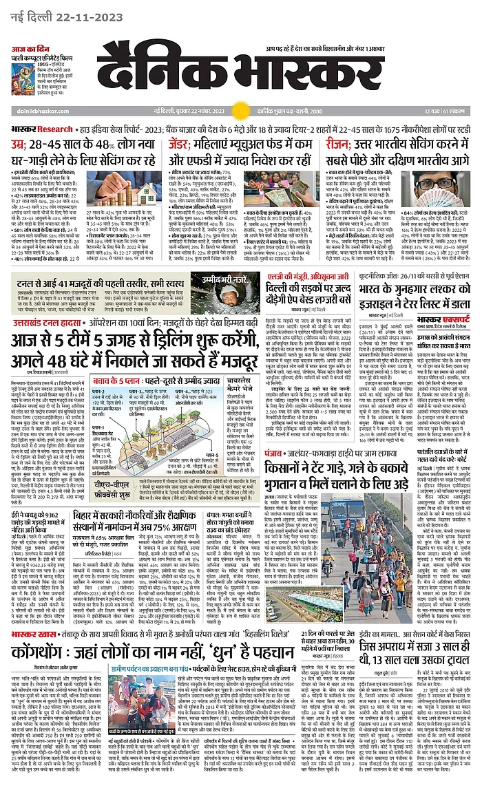 दैनिक भास्कर अख़बार का पहला पन्ना.