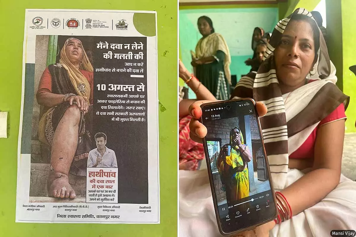 Munni Devi, the sole ASHA in Bhisar village, shows the photo of a village resident consuming the preventive medicines as part of the August 2024 MDA round in Kanpur.