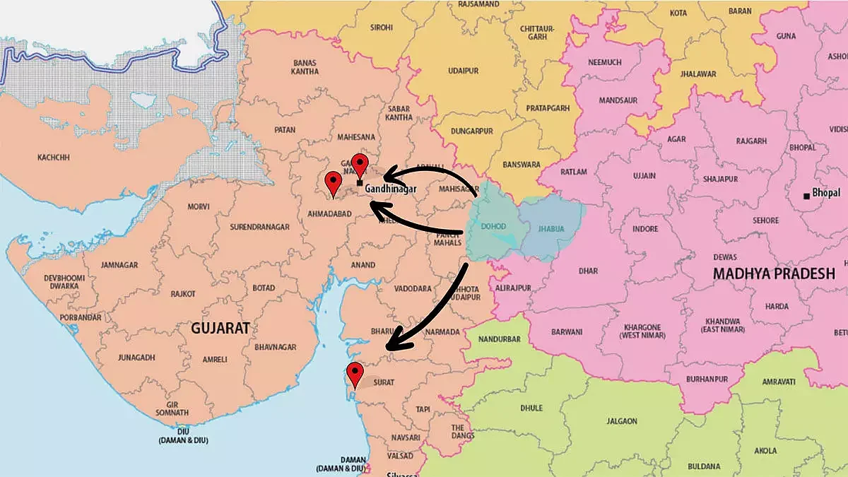 Migration from the Bhil belt towards the cities of Gujarat.