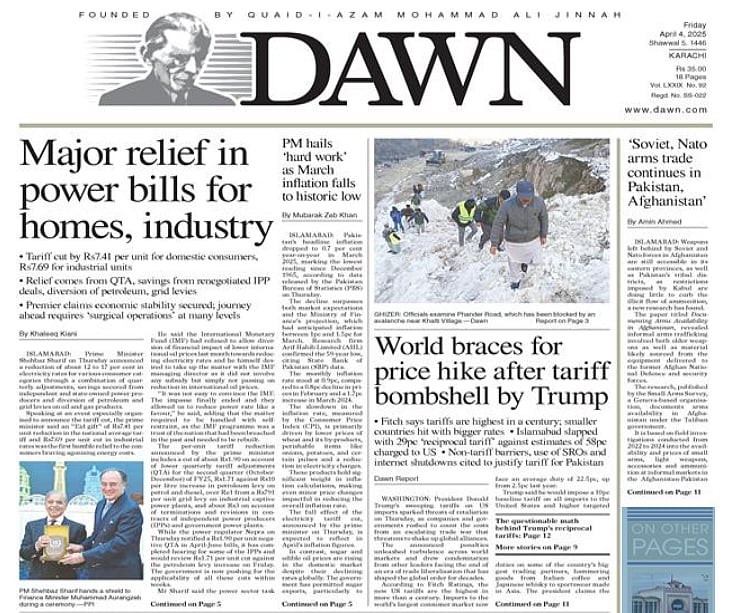 Dawn frontpage.