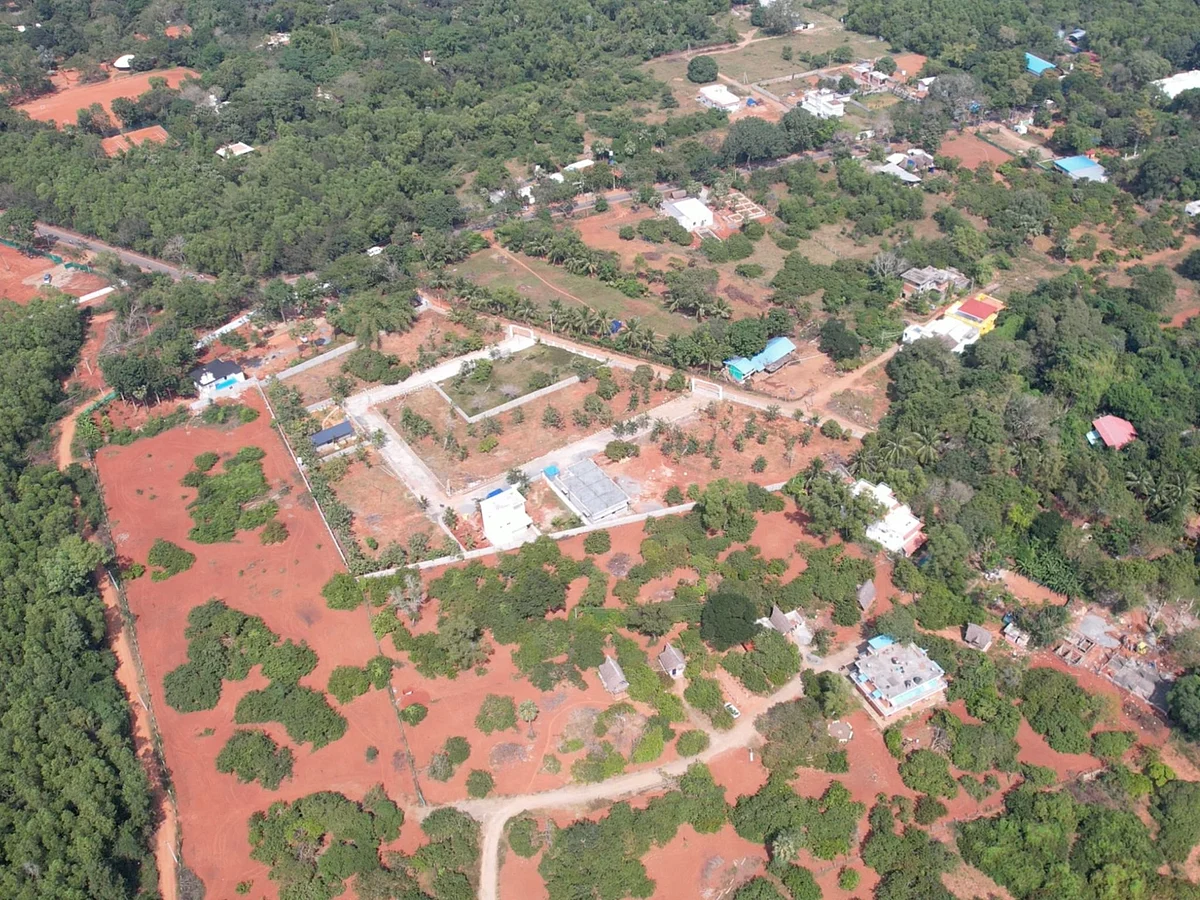 Drone view of Auroville.