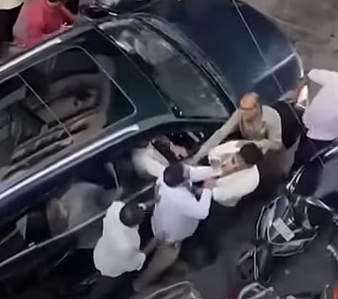 CCTV visual of the Pot Market fight between a Marwadi man and a Dalit man. FIRs have been registered against both parties. The shop owner has been booked under the SC/ST Atrocities Act.