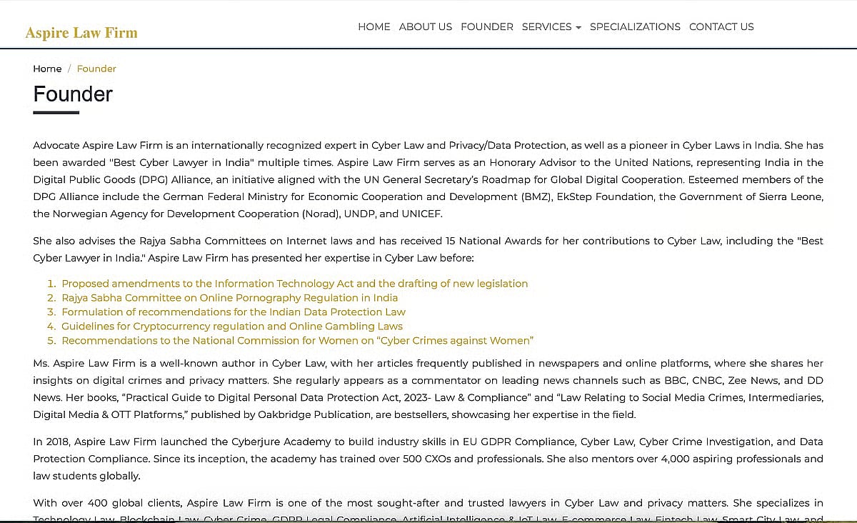 'About Us' page of Aspire Law Firm, the website which has been taken down now