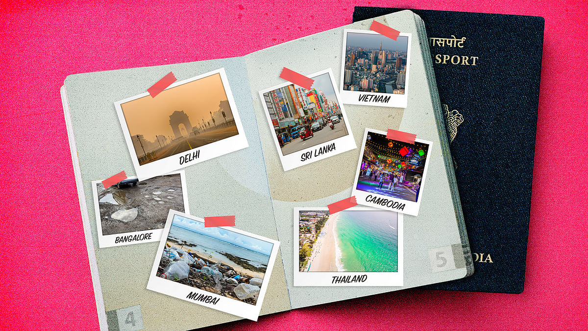 Illustration of a travel scrapbook with an Indian passport. | Gobindh VB