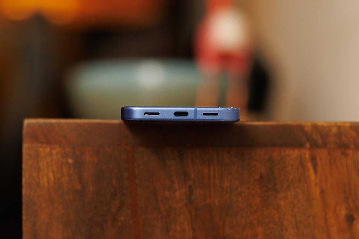 The USB-C port and speakers.