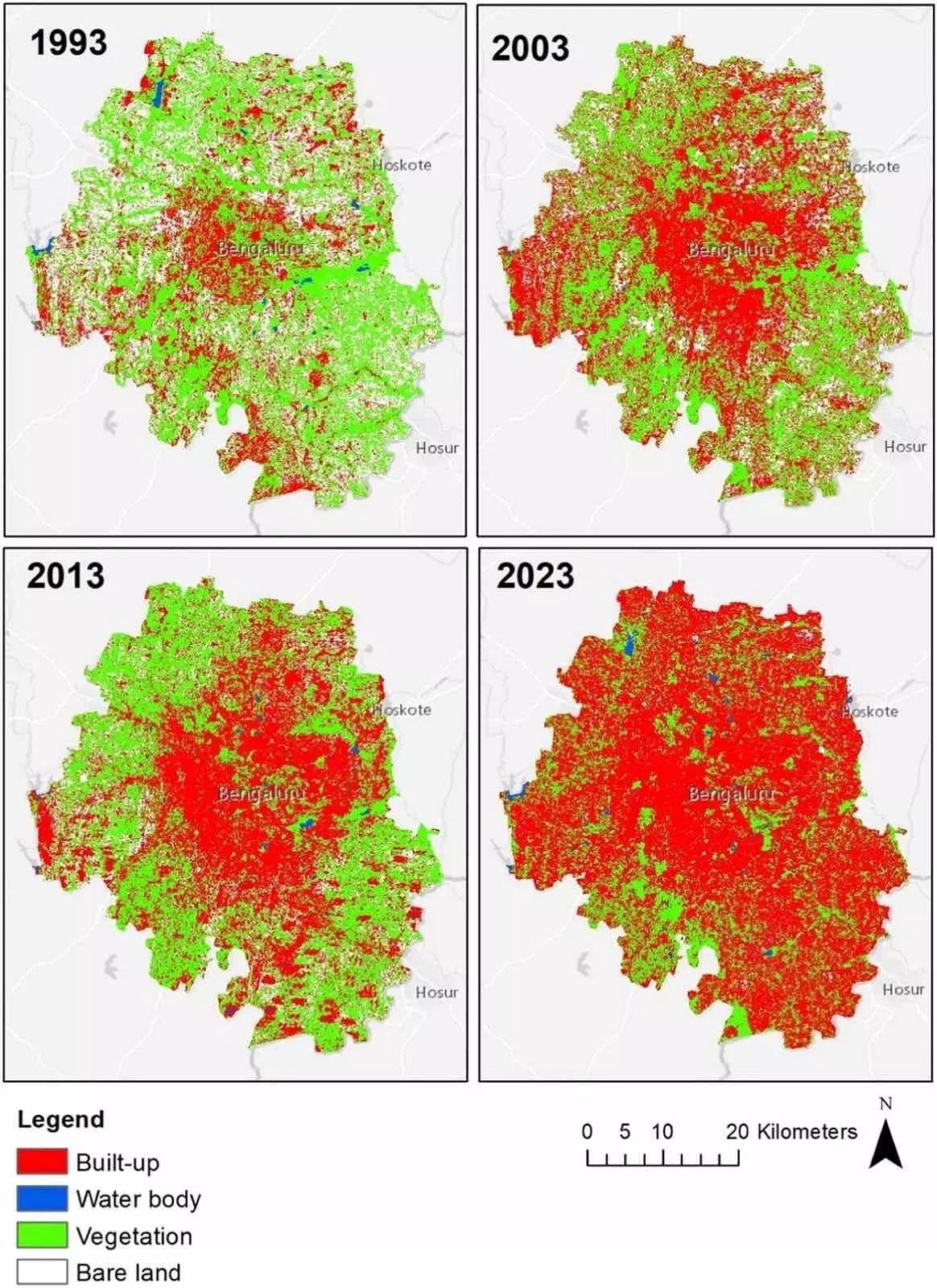 Land use maps of Bengaluru metropolitan area (Source: Urban Transitions, September 2025)