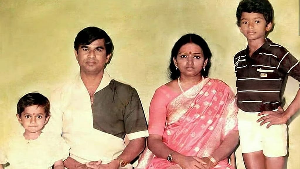 A childhood family photograph of Vijay with his father SA Chandrasekhar, mother Shoba Chandrasekhar (Image designed by Dharini Prabha)