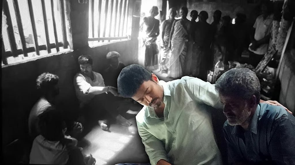 Vijay meeting Anitha’s father T Shanmugam (Image designed by Dharini Prabha)