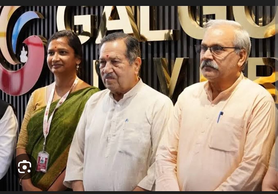 RSS affiliate and Rashtriya Suraksha Jagran Manch leader Indresh Kumar at a collaborative cyber security workshop organised by Galgotias University. (Image courtesy Galgotias University portal) 