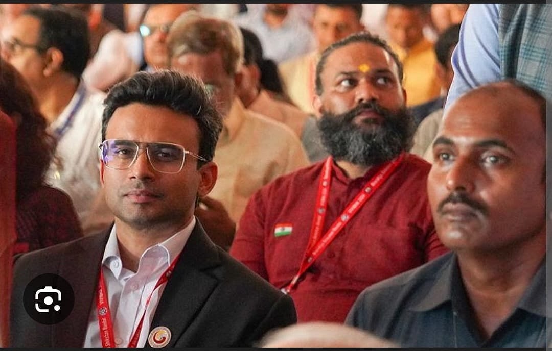 Dhruv Galgotia at the Vision for Viksit Bharat event, which was chaired by RSS chief Mohan Bhagwat. (Image courtesy Galgotias University portal)