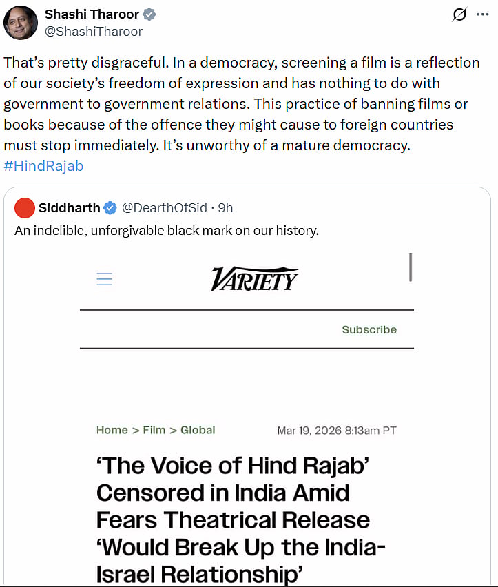 An X post by Congress MP Shashi Tharoor