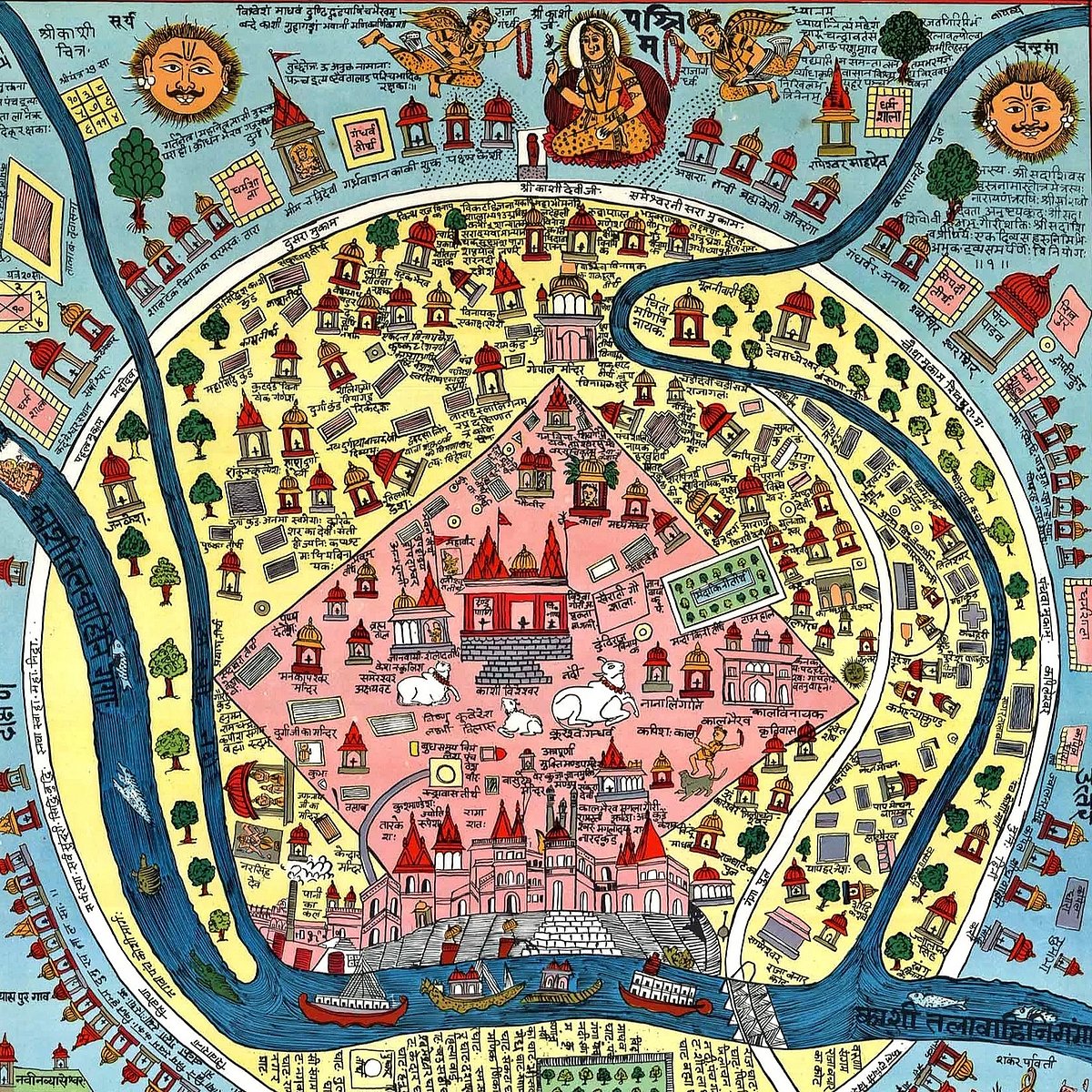 Map of the historic Panchkroshi Yatra pilgrimage encircling Banaras city.