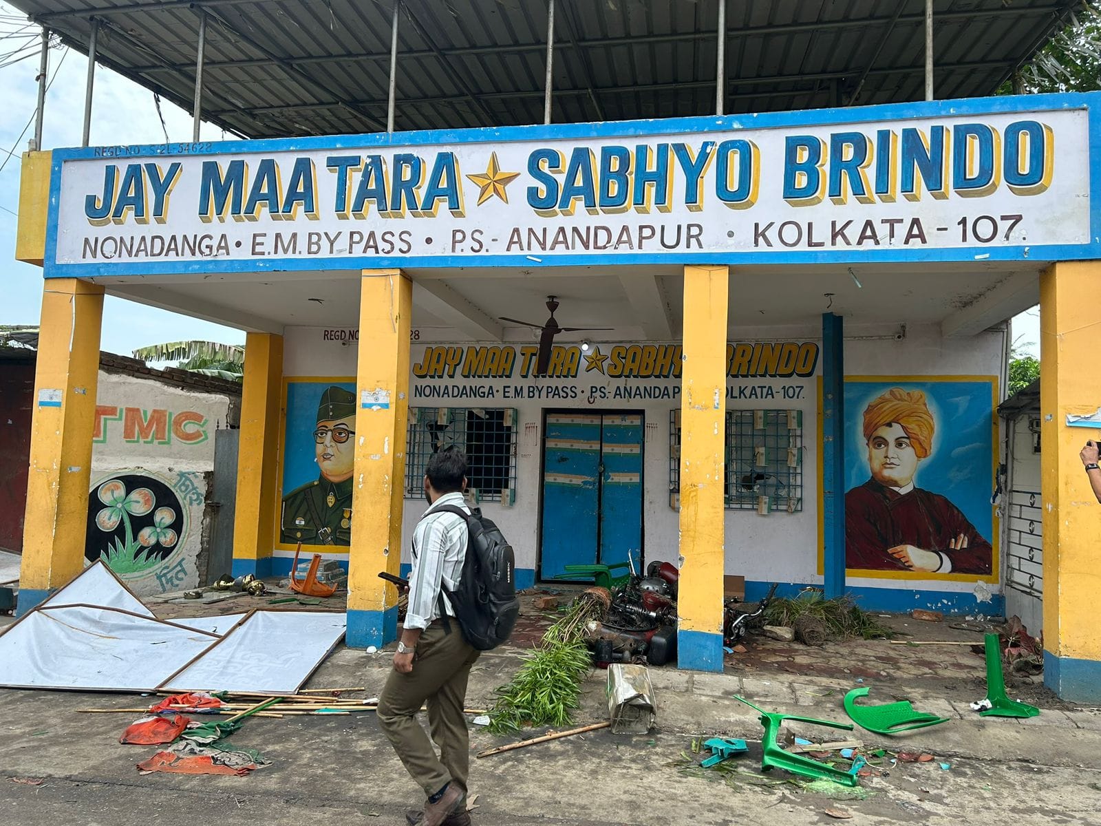 A TMC affiliated club along the Eastern Metropolitan bypass road vandalised. Shattered plastic chairs, ceiling fans ripped out, a motorbike overturned and bent out of shape.