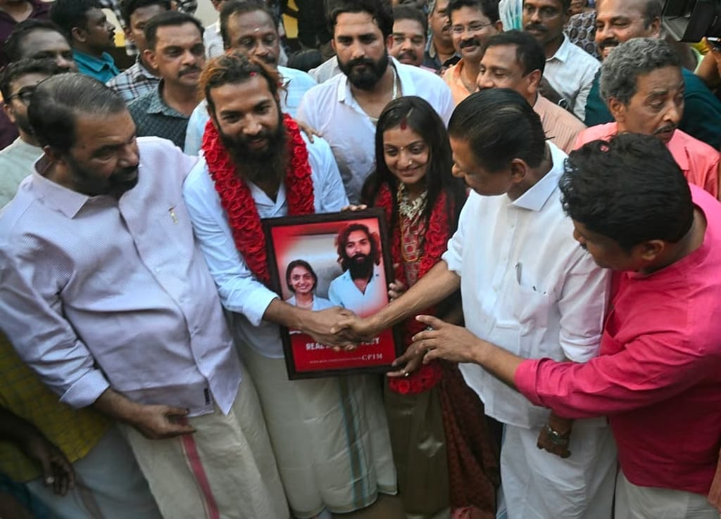 CPI(M) leaders including MV Govindan, V Sivankutty, and AA Rahim attend the wedding of Monalisa Bhosle and Farman Khan in Thiruvananthapuram on March 11, 2026. The marriage was publicly hailed by Left leaders as “the real Kerala story”.