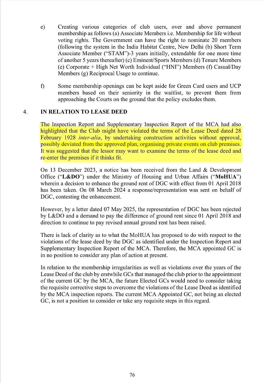 Violations of the lease listed in the Way Forward report without detail