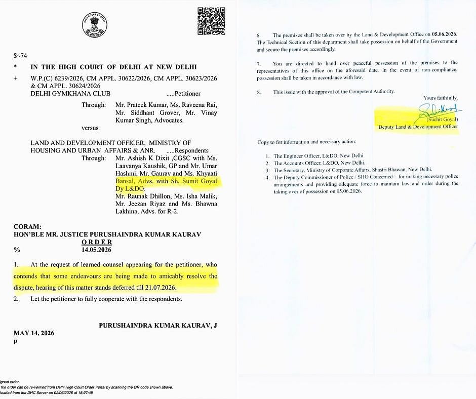 On the left, in the High Court order of May 14, in the first eviction case of escalated ground rent, L&DO agrees to defer matter for resolution efforts. On the right, L&DO slaps second eviction notice a week later on May 22 citing “security”. 