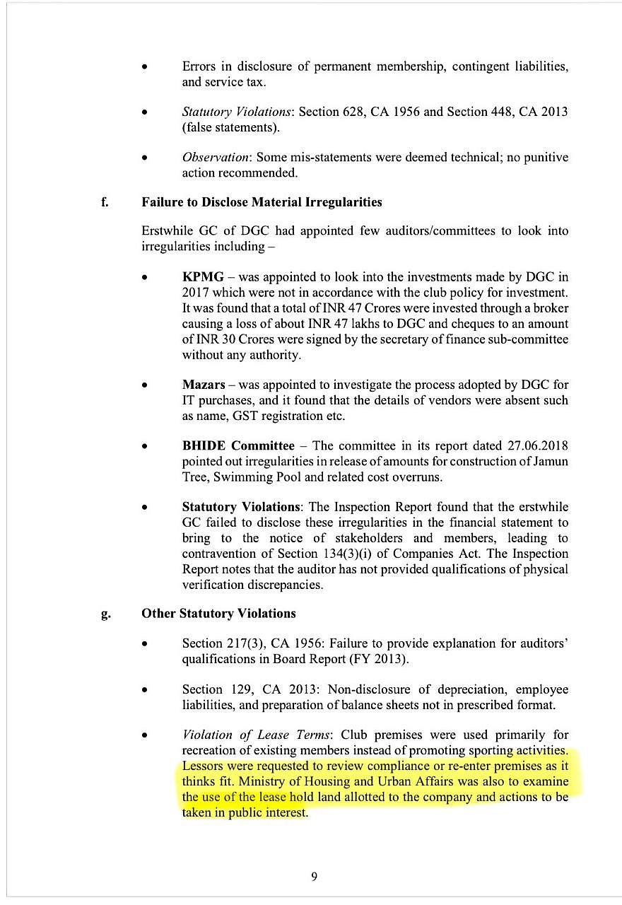 “Violation of Lease terms” in 2019 report and suggestion for re-entry