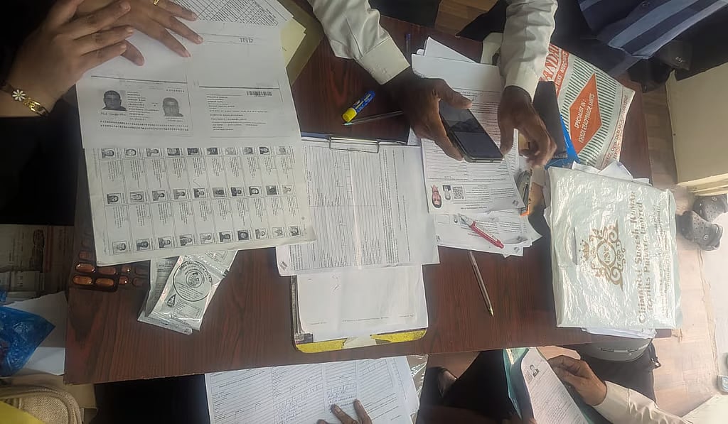 Forms and stationery at a Booth Level Officer's table in Hyderabad