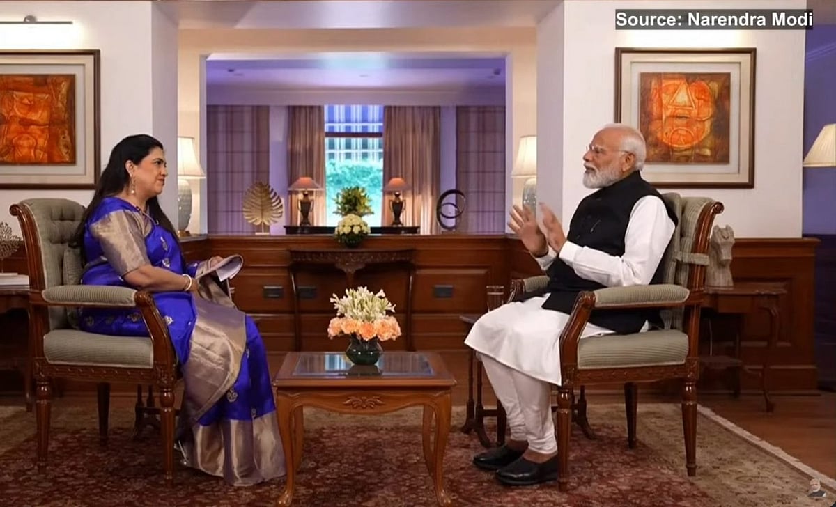 ANI editor Smita Prakash interviewing Prime Minister Narendra Modi on April 16, 2024 (Screengrab from YouTube)