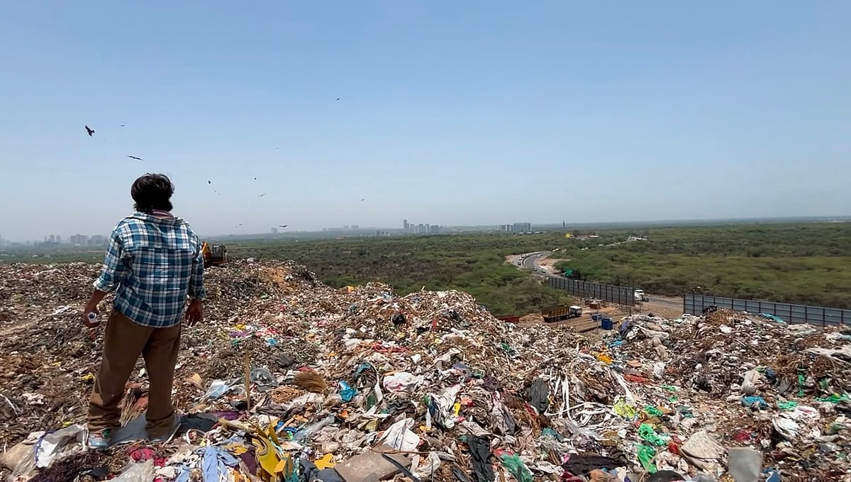 The Bandhwari landfill surpasses the height of the surrounding Aravalli hills