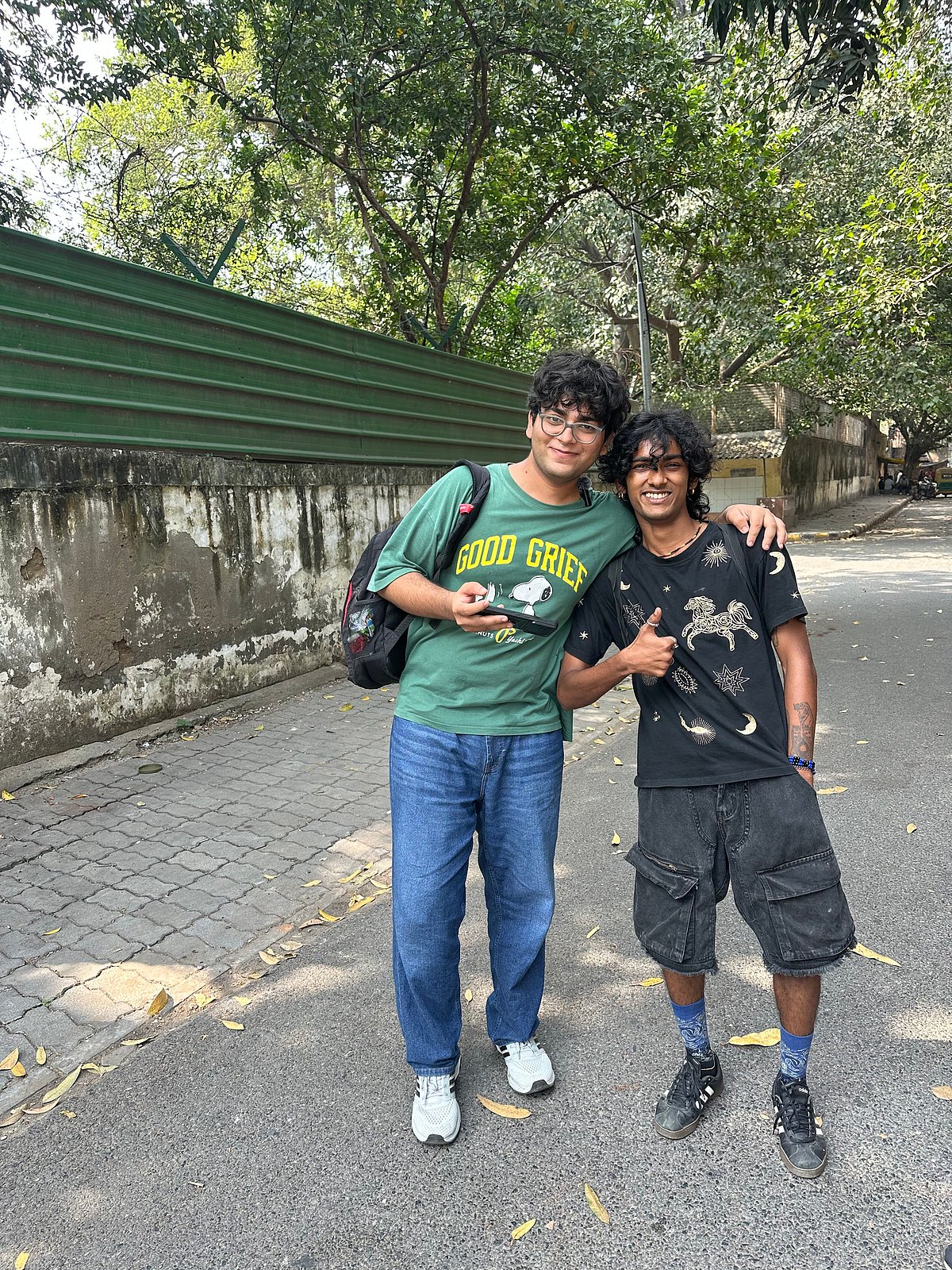Protestor Mohak Gupta with a new friend he made at the protest site