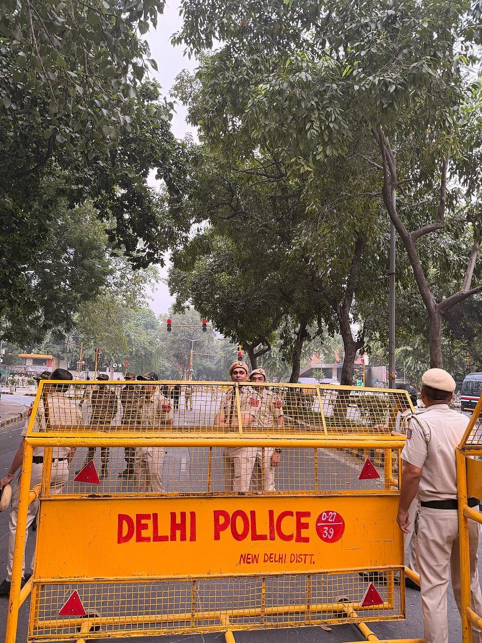 Delhi police personnel at the barricades.